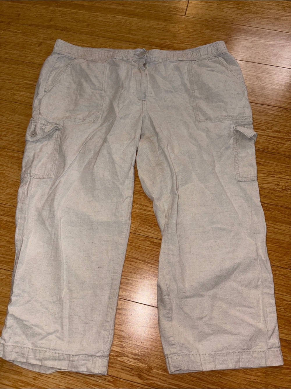 Talbots Woman Linen Cotton Blend Cargo Crop Pants Beige - Size 14W minimalist